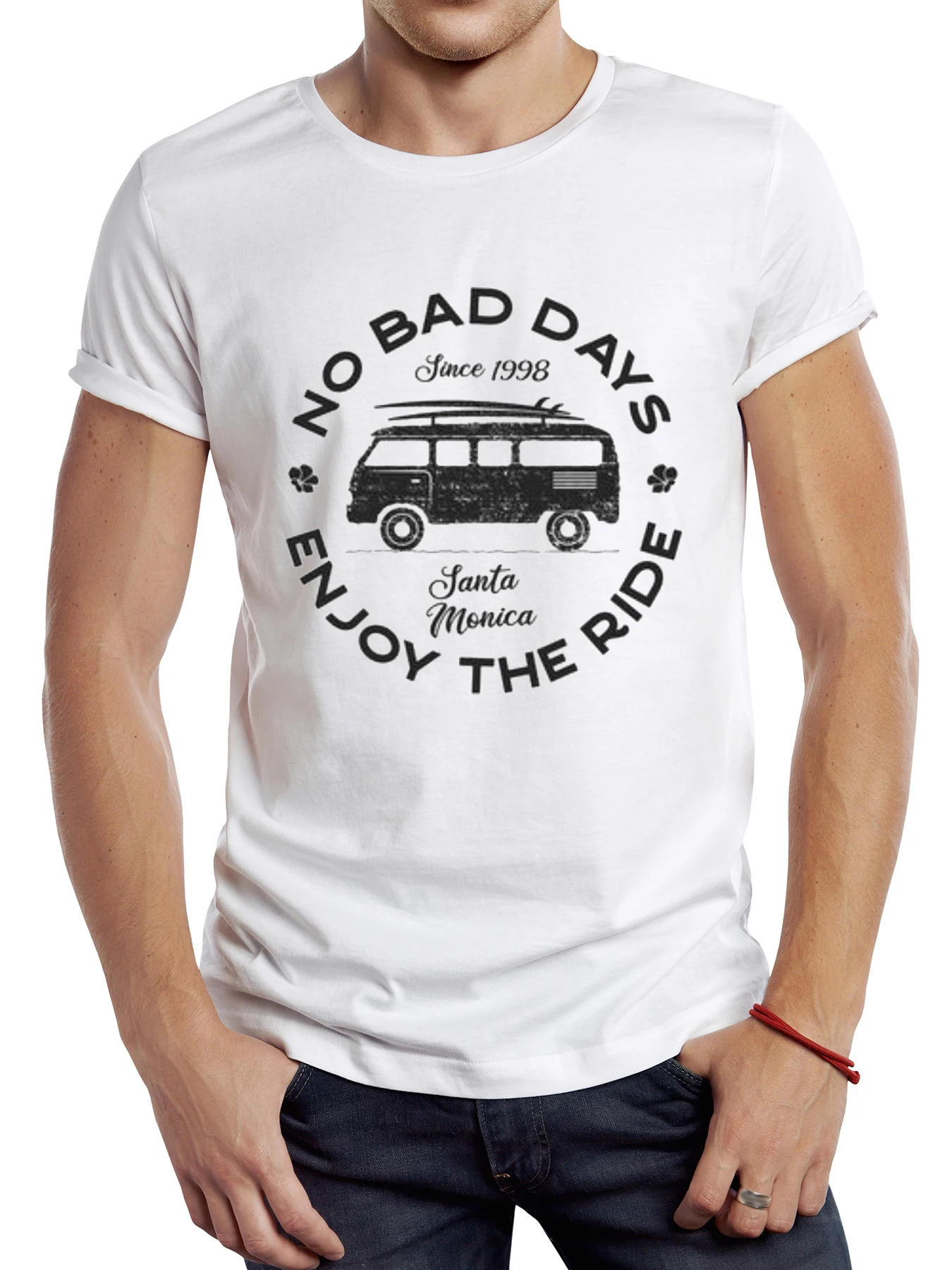 

FPACE Retro Enjoy The Ride Men T Shirt Graphic Surfboard On Camper Bus Sport Cloth Vintage Campervan Casual Tops Hipster Tee