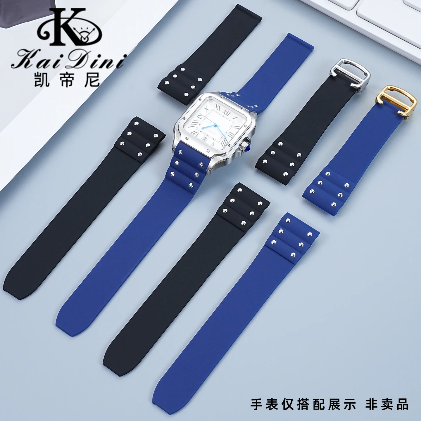 High quality Rubber watchband For Cartier Santos strap Silicone bracelet Waterproof rubber band 21mm mens black blue wristband