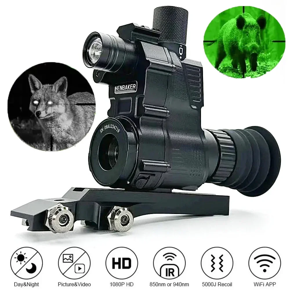 HENBAKER NV700S Night Vision Scope Waterproof Monocular Telescopes 4X-14X 1080P HD Wifi IR Camera Recorder for Hunting