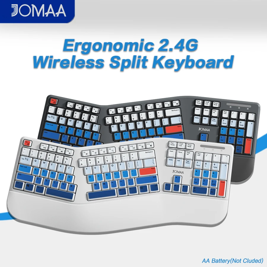 Ergonomic 2.4G Wireless Split Keyboard With Wrist Rest for Window7/8/10/XP, 104 Keys Wireless Computer Keyboard-Black/White