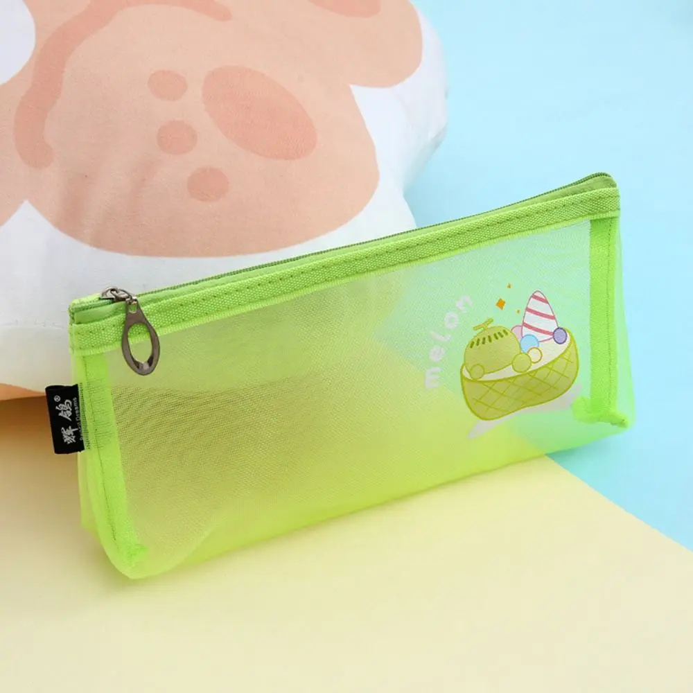 

Simple Cute Mesh Pencil Case Cartoon Transparent Net Pen Bag Large-Capacity Nylon Mesh Stationery Storage Bag Student