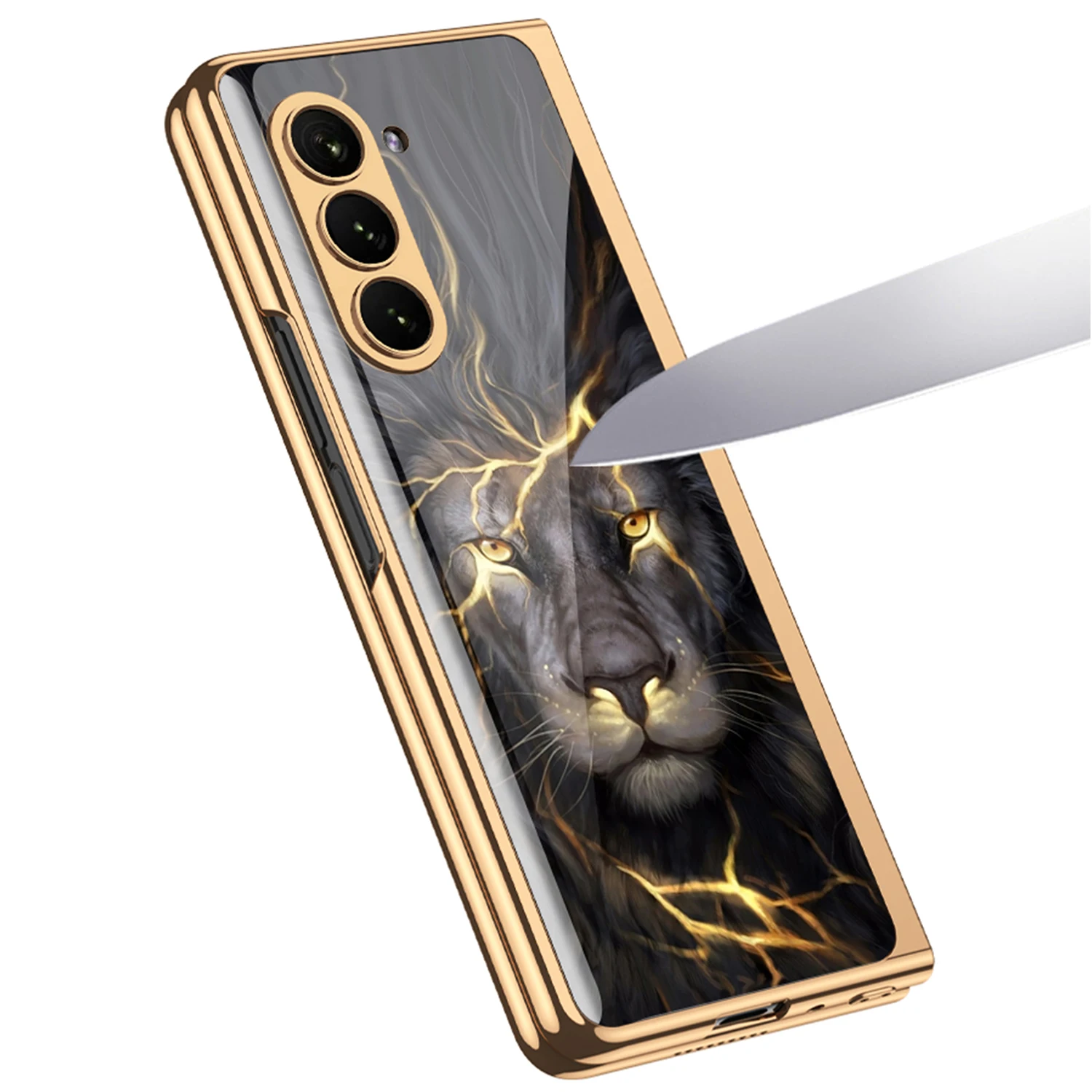 360 Degree Protective Painted Glass Case for Samsung Galaxy Z Fold 5 Luxury Plating Frame Glass Case For Galaxy Z Fold5 Case