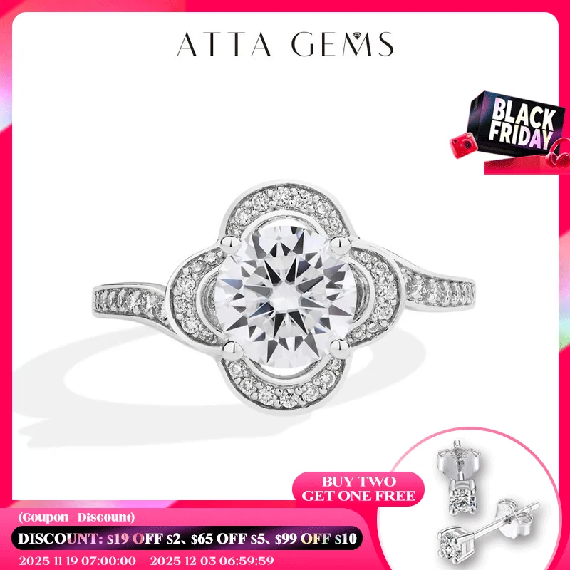 

ATTAGEMS Luxury Full Moissanite Ring DVVS1 1.5CT 100%925 Sterling Silver For Women Flower Shape Engagement Band Fine Jewelry New