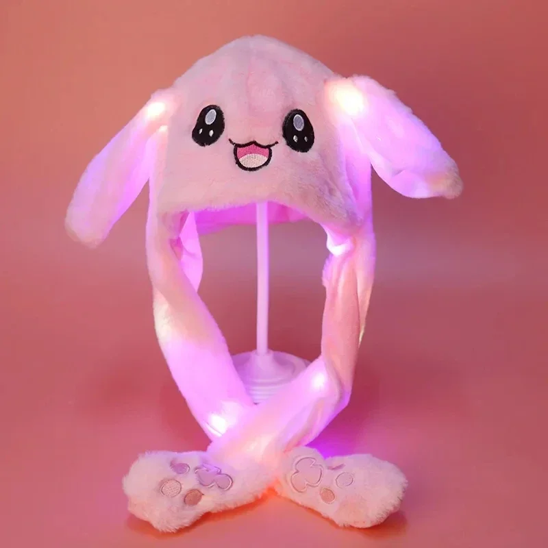 Glowing Rabbit Hats Children Plush Hat After Pressing The Paw The Ear Can Move Hair Band Decoration Prop Cosplay Adult Cute Hat