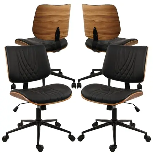 Armless Home Office Chair, Desk Chair with Wheels, Adjustable Height Reading Chair, Leather Mid Back & Swivel Computer