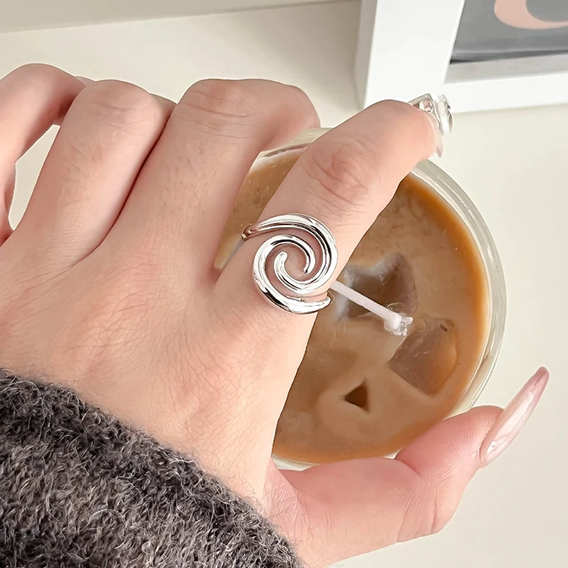 GANPUP Minimalistische Spiralförmige Verstellbare Fingerringe für Frauen, Modischer Neuer Silberfarbener Ring, Schmuckgeschenk für Party und Büro кольцо – Detail 6