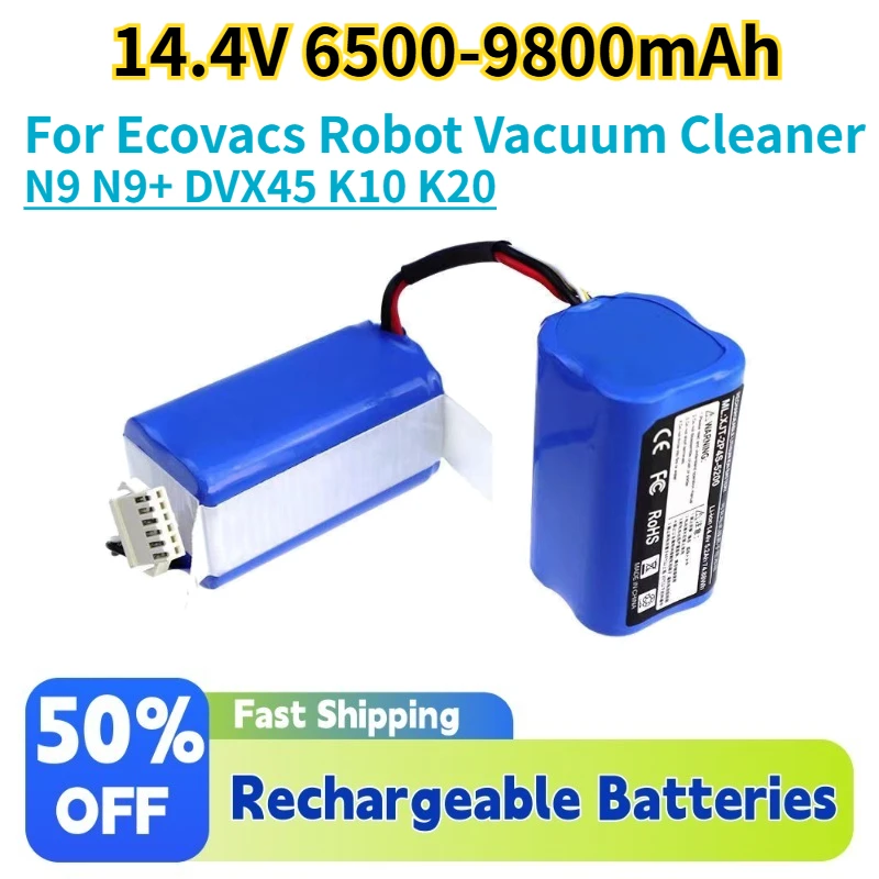 

14.4V 6500-9800mAh Replacement Li-ion Battery for Ecovacs Robot Vacuum Cleaner N9 N9+ DVX45 K10 K20 Spare Battery Accessory