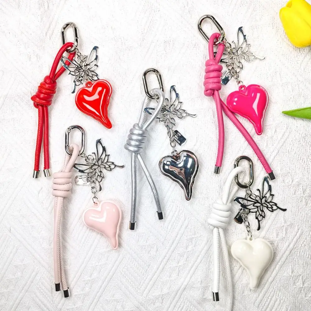 

Butterfly Cartoon Girl Heart Keychain Hand-Woven Anti-Lost Heart Shaped Bag Pendant Bag Decoration Y2k Braided Rope Key Chain