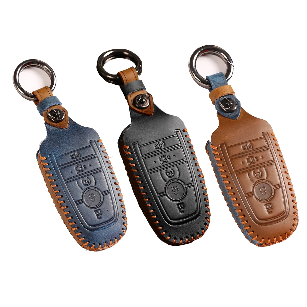 Leather Car Key Case Remote Cover For Ford For Fusion For Explorer For Escape For F150 F250 F350 F450 F550 Auto Interior