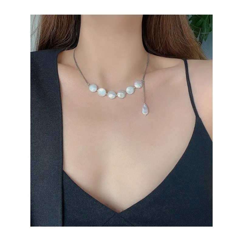 

Thyroid Postoperative Shield Necklace Imitation Baroque Pearl Silver Clavicle Chain New Premium Design Temperament Necklace