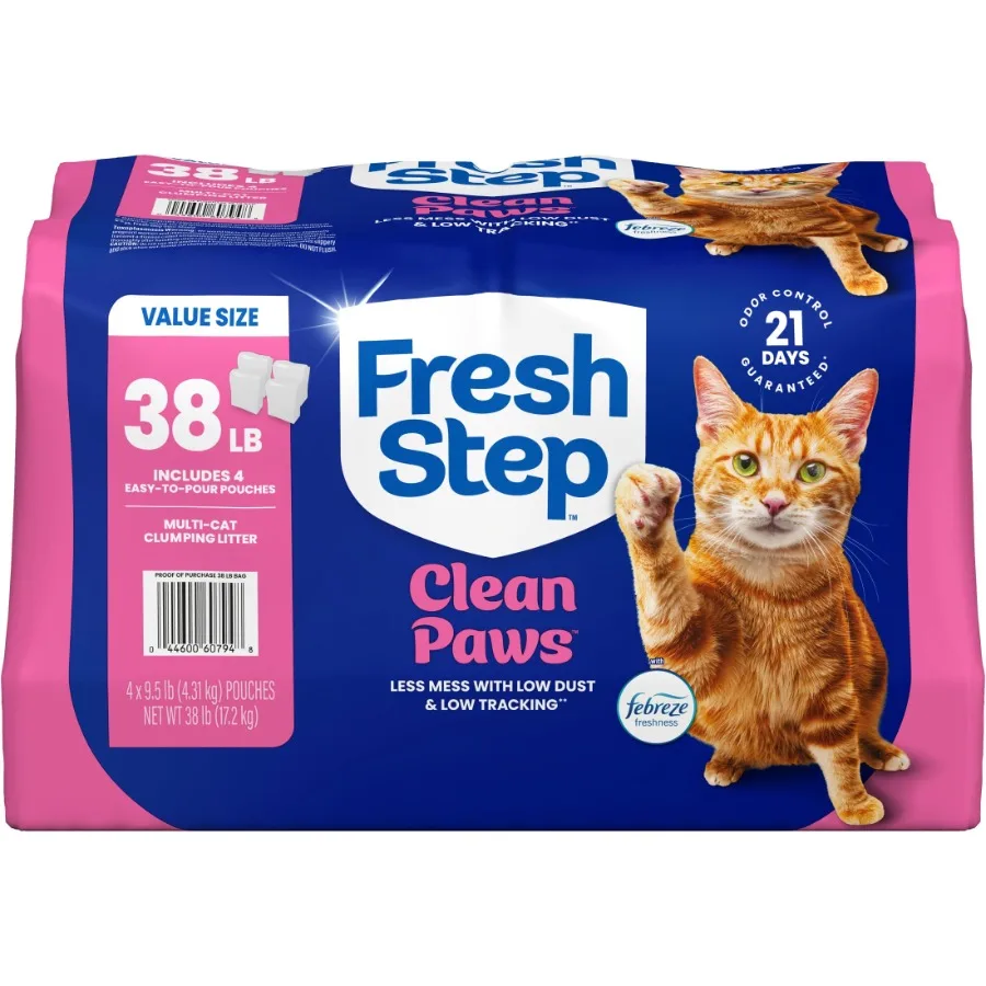 

Наполнитель для кошачьего туалета Clean Paws Multi Cat Clumping Litter с ароматом Febreze, 38 фунтов (4 упаковки по 9,5 фунтов), идеально подходит для домов с несколькими кошками, превосходно устраняет запахи.