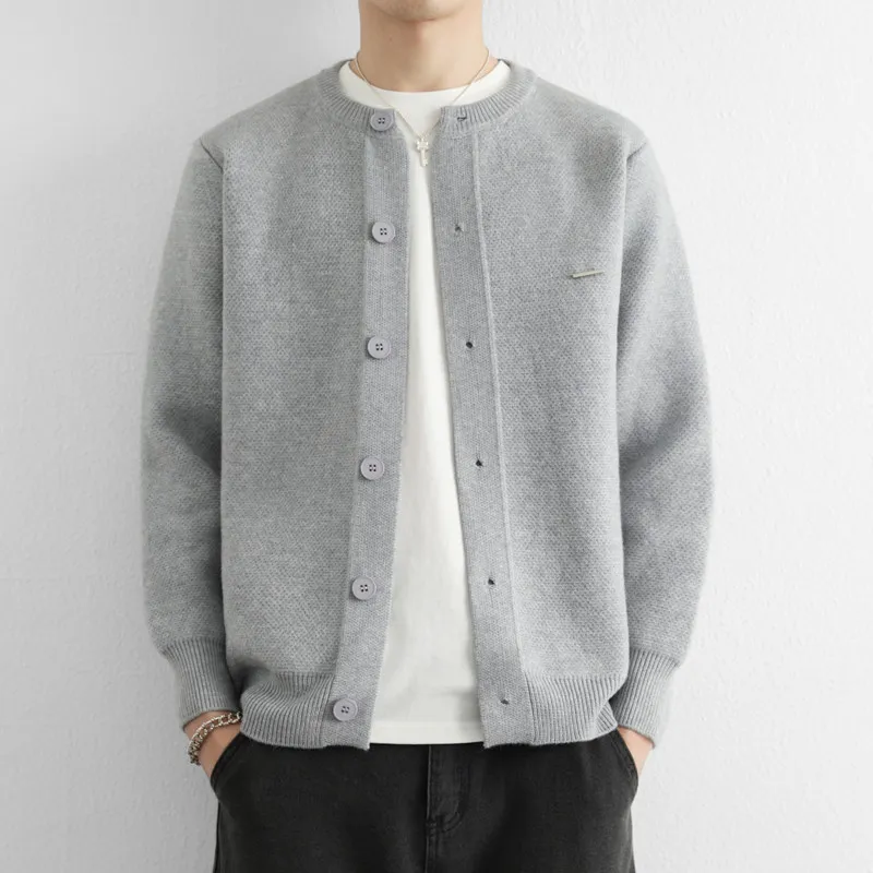 

Laid-ba Sle Heavyweight Baseball Collar Open Cardigan Sweater Men's Spring Autumn Casual Loose Knittedwear Couple's Outer...