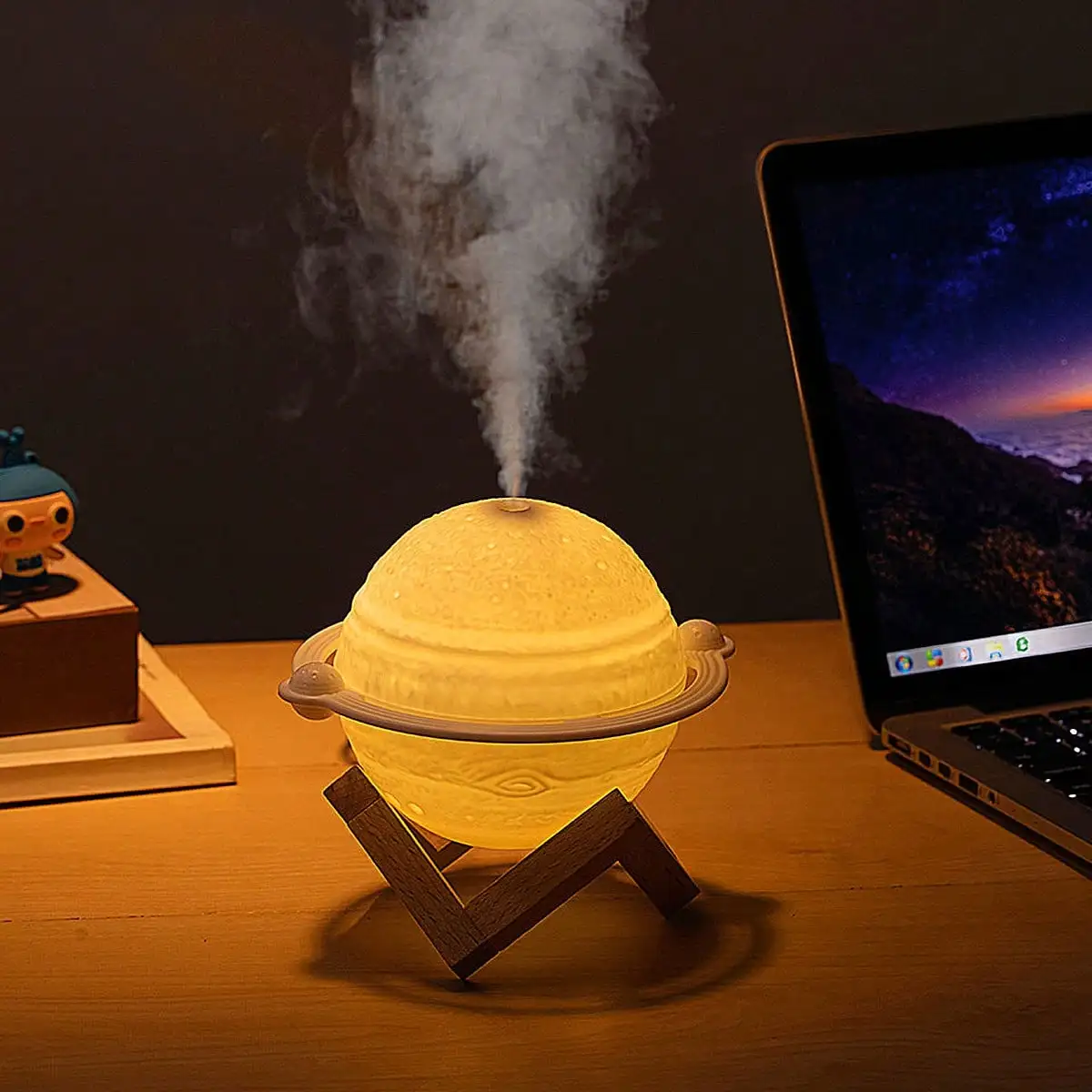 Mini 3D Printing Planet Night Light Type-C USB Rechargeable Moon Lamp