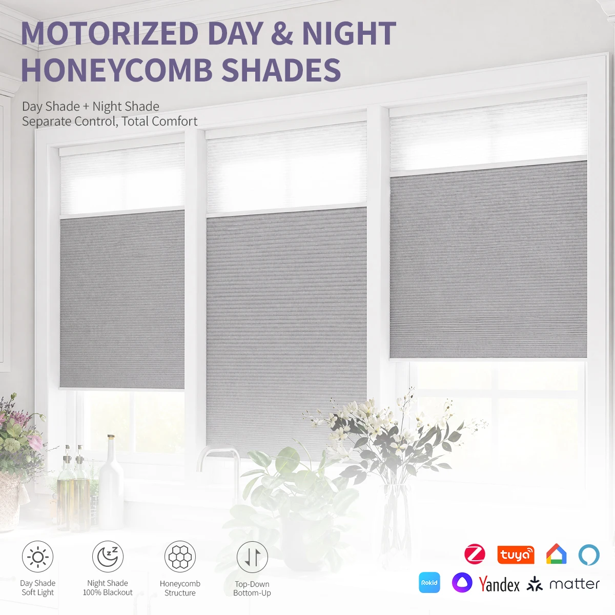 For Day and Night Blinds Smart Double Cellular Blinds Honeycomb Pleated Window Shades Home Fabric Spring Format