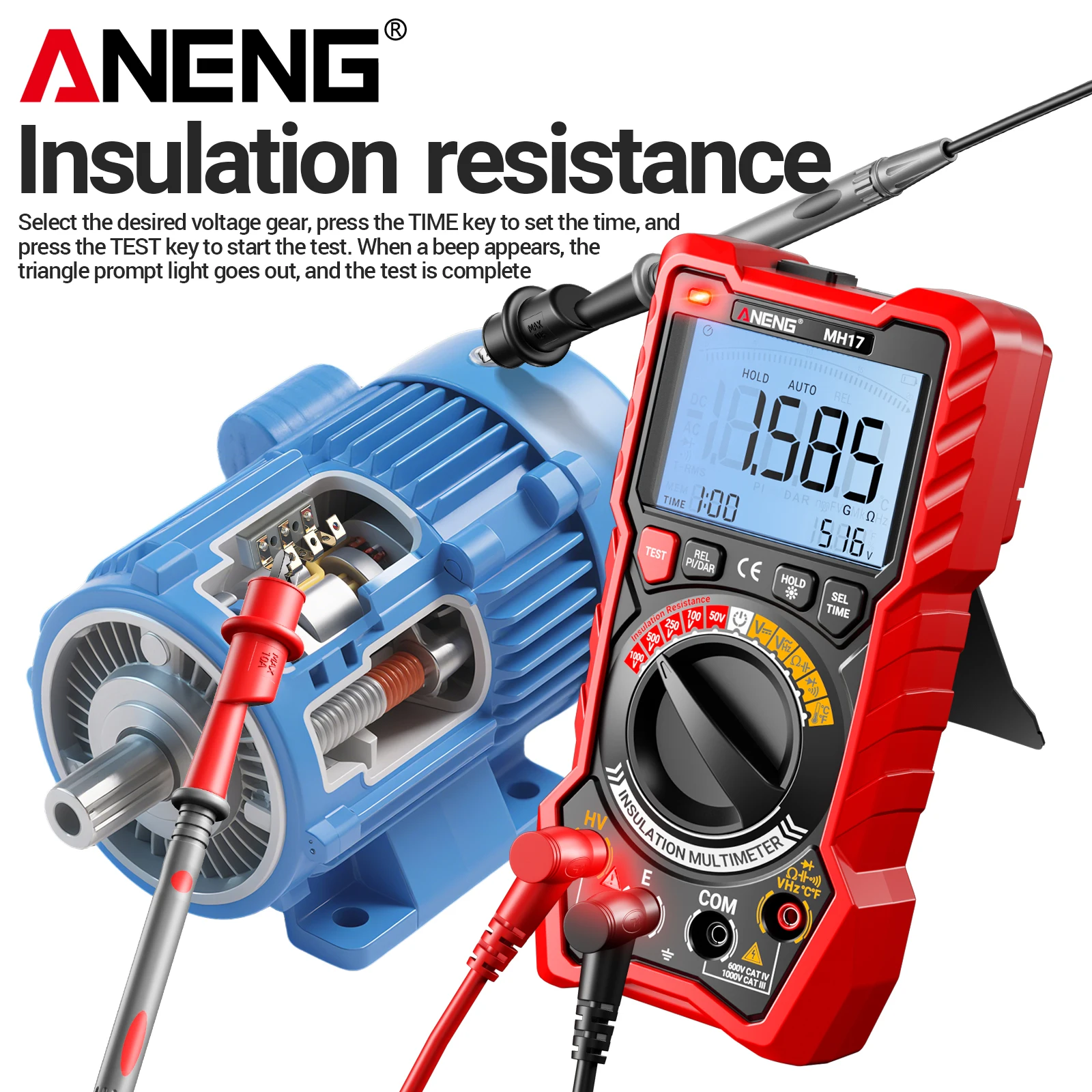 

ANENG MH17 true effective value megohmmeter multimeter 19999 counts 50-1000V multi level insulation test electrician multimeter