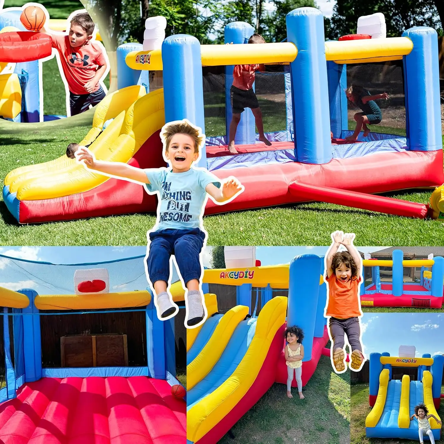 منزل ترتد مقاس 181 × 94 × 90، منزل نطاط قابل للنفخ، منزل نطاط مع شريحتين للفناء الخلفي/الداخلي، قلعة نطاطة