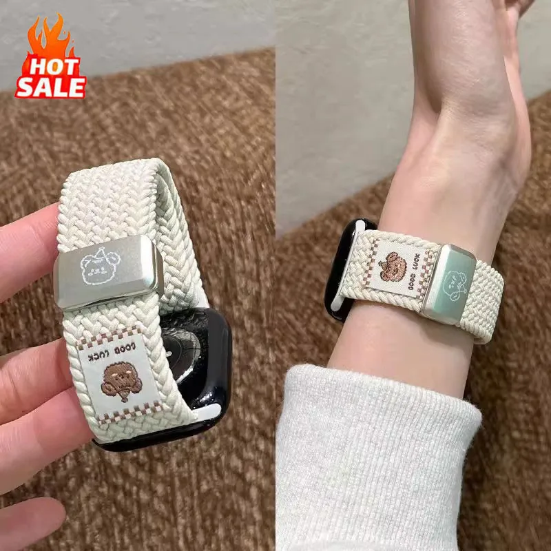 Плетеный ремешок с магнитной пряжкой, нейлоновый браслет для Apple Watch 42 46 40 мм 45 мм 41 мм 44 мм 49 мм iWatch 7 4 3 5 6 8 9 10 Ultra 2