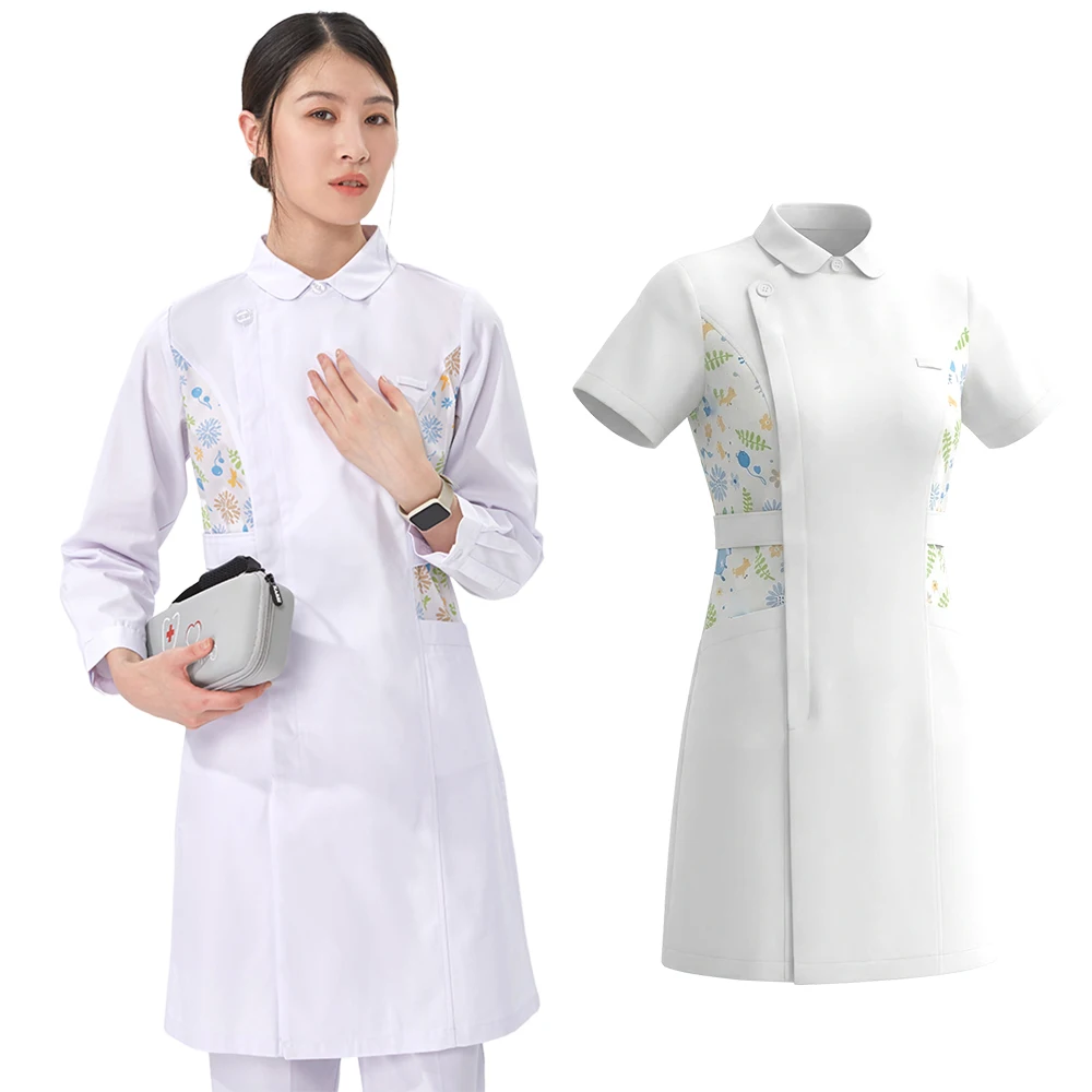 Printed Women's Nurse Robe Polyester Cotton Nursing Uniform Breathable Clinic Vet Hospital Nurse Dress 903