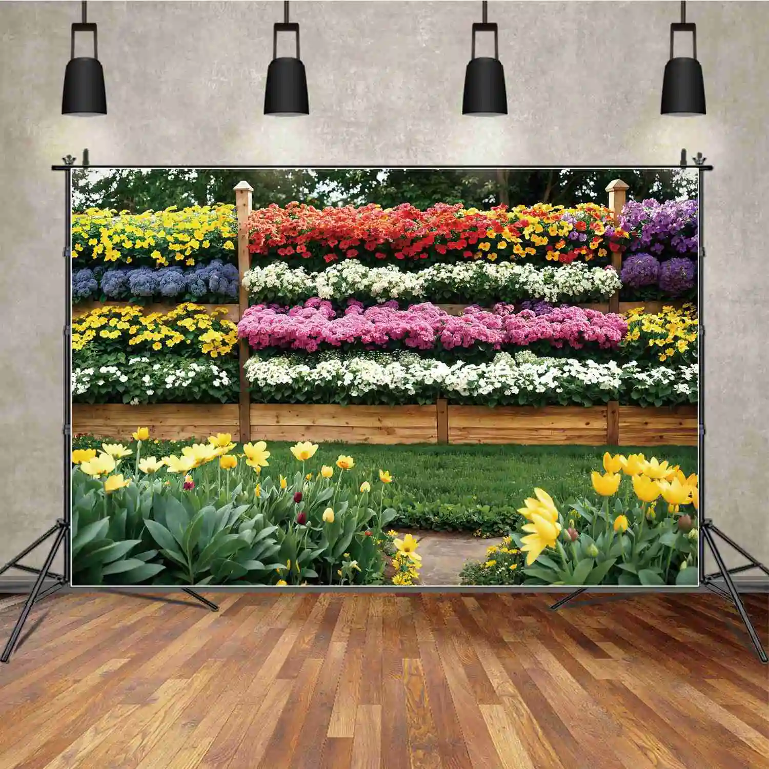 Fiori primaverili fondali da giardino per giardino fotografia decorazione per feste fiore recinzione in legno parete personalizzata per bambini sfondi fotografici puntelli