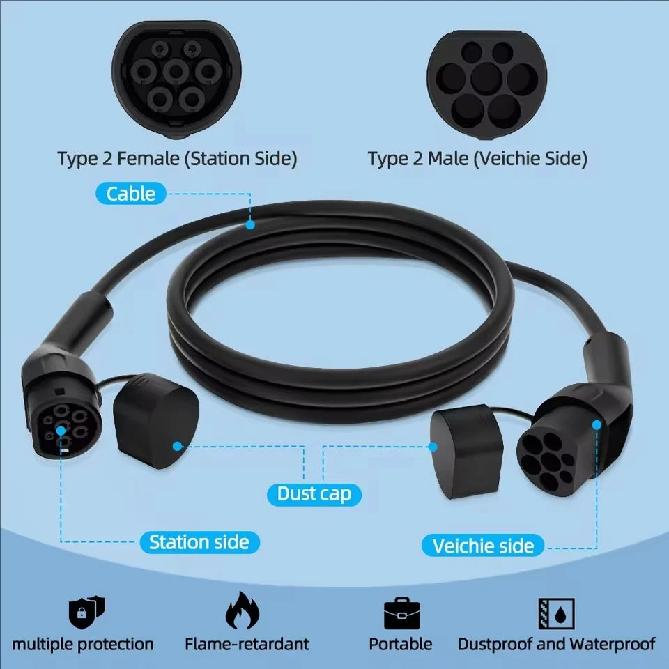 16A/32A 11kW Type to Type2 EV Charging Charging Cable IEC 62196-2 Charger For Electric Vehicles PHEV Car In Public Station