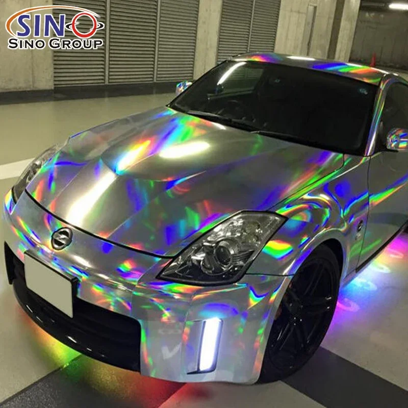 LS-05 Popular Selling Laser Hologram Chrome Vinyl Gold Blue Metallic Rainbow Color Changing Gloss Car Vinyl Wrap