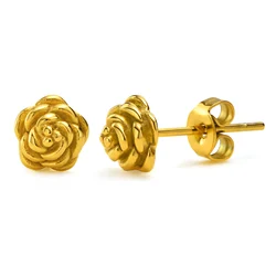 2PC Delicate Stainless Steel Rose CZ Women Helix Studs Earrings Gold color,Butterfly Earplugs Lobe Piercing Jewelry
