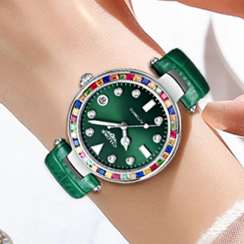 Watch for Women Waterproof Mechanical Watch Women\'s Luxury Diamond Inlaid Clock Fashion Genuine Leather Watch Strap Reloj Mujer