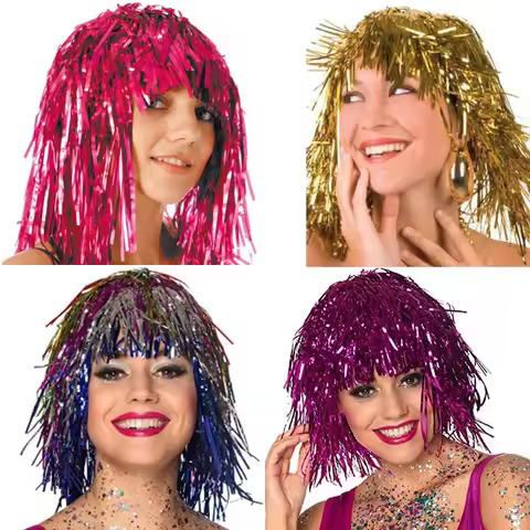 Colorful Shiny Hair Cosplay Queen Of Egypt Wig Halloween Party Costumes Prop Anime Dress Up Accessories Disco Masquerade Wig