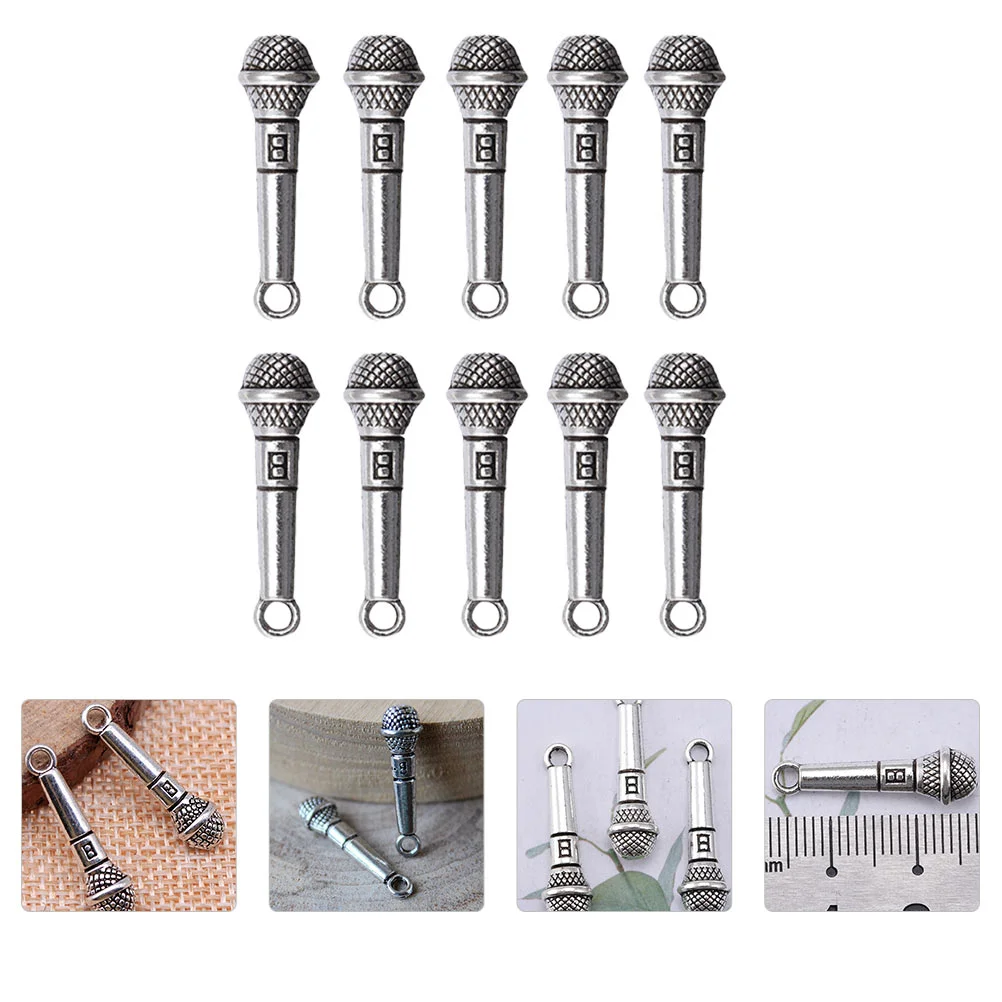 10 pçs mini artesanato metal microfone casa ornamento música adorno em miniatura criança encantos microfones