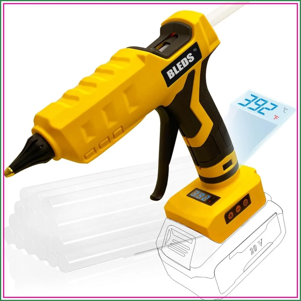 

Cordless Hot Glue Gun for 20V Battery, LED Digital Temp 100W Anti-Drip with 10 Glue Sticks for DIY Crafts Home Repairs