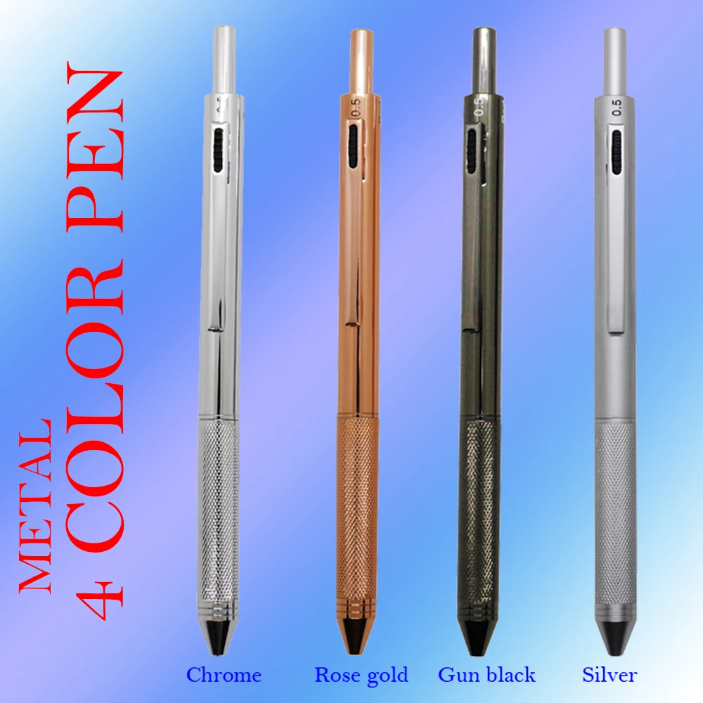 

High Quality 4 in 1 Metal Multi-color Ball Pen with 0.5/0.7mm Mechanical Pencil and Blue Black Red Ballpoint Pens in One