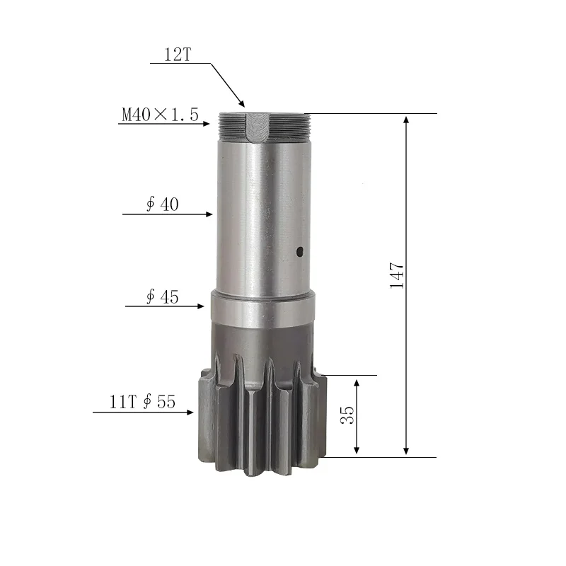 For YANMAR VIO17 Mini Excavator Swivel Motor Vertical Shaft Gear 11/12 Teeth Construction Equipment Part
