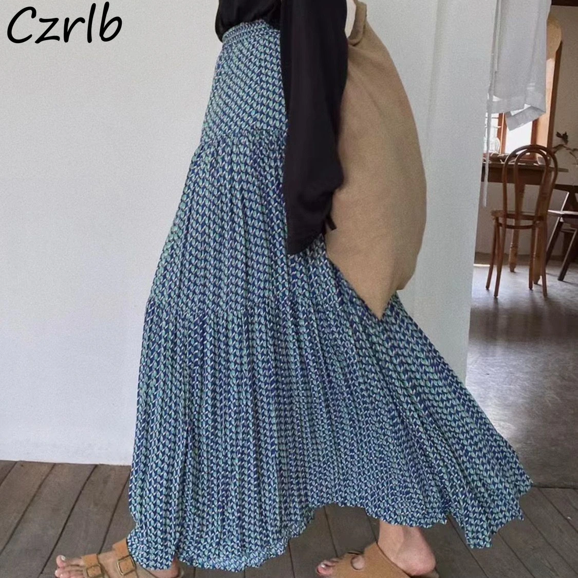 Faldas por debajo de la rodilla para mujer, Faldas holgadas Vintage con estampado Floral, estilo coreano, cintura alta, ropa de calle elegante, estética, informal, nuevo