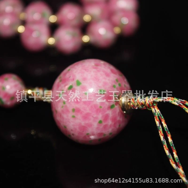 New antique-style old glass cherry blossom , pink , Buddhist bead necklace