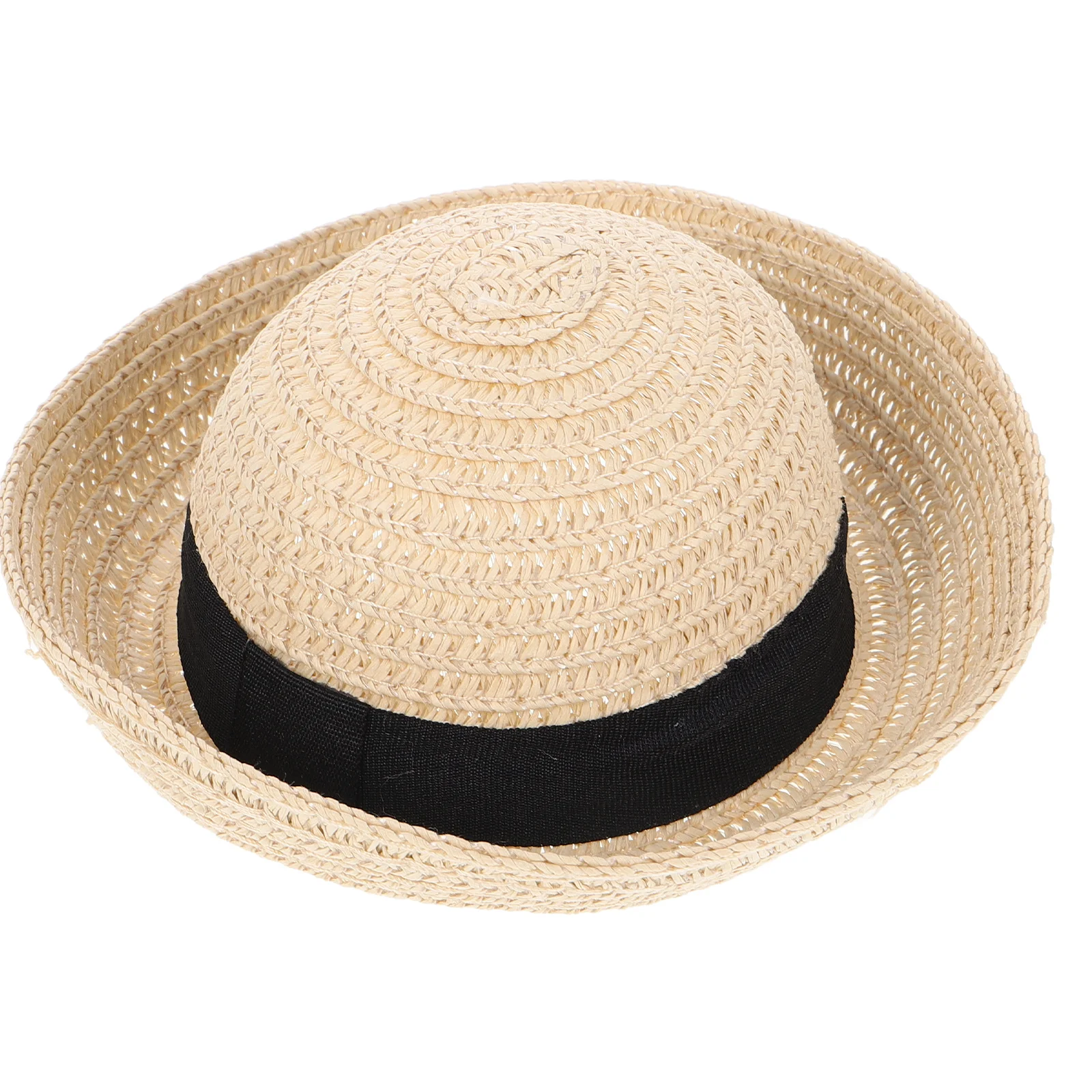 

DIY Knitted Straw Hat Miniature Knitting Hats Imitation to Weave Beige Child