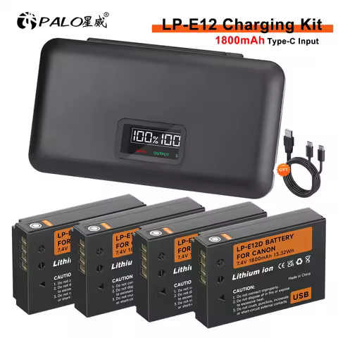 PALO 1800mAh LP-E12 LP E12 LPE12 Battery+LCD Charger Case for Canon EOS M50, EOS M10,M100,M200,100D Kiss X7 Rebel SL1 Camera