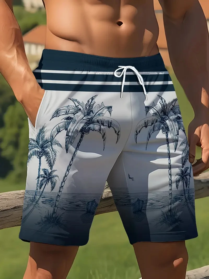 

Гавайские пляжные шорты с рисунком кокоса для мужчин, праздничные свободные мужские плавки на шнурке, дышащие штаны для серфинга, спортивные шорты