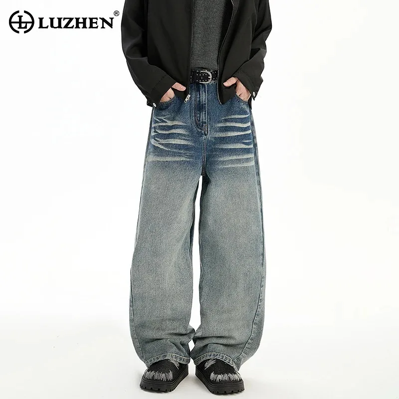 

LUZHEN Vintage Gradient Washed Straight Baggy Casual Denim Pants Original Men 2025 New Fashion Street High Quality Jeans JY5837