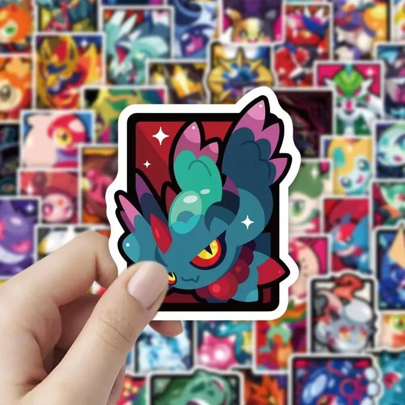 60Pcs Pokemon Bold Art Sticker Set Pokemon Cartoon Color Block Decals for DIY Decor Children Creative Toys Kids Gift