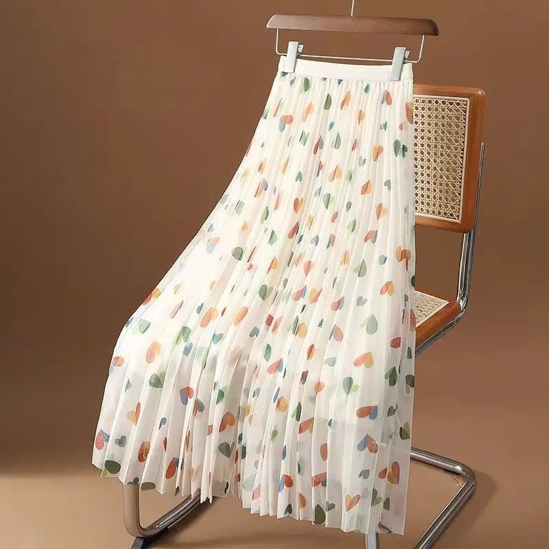 Womens Summer Skirts Hot Sales Korean Style Fashion Floral Print Chiffon High Waist Skirt Female Elegant A- line Boho Long Skirt