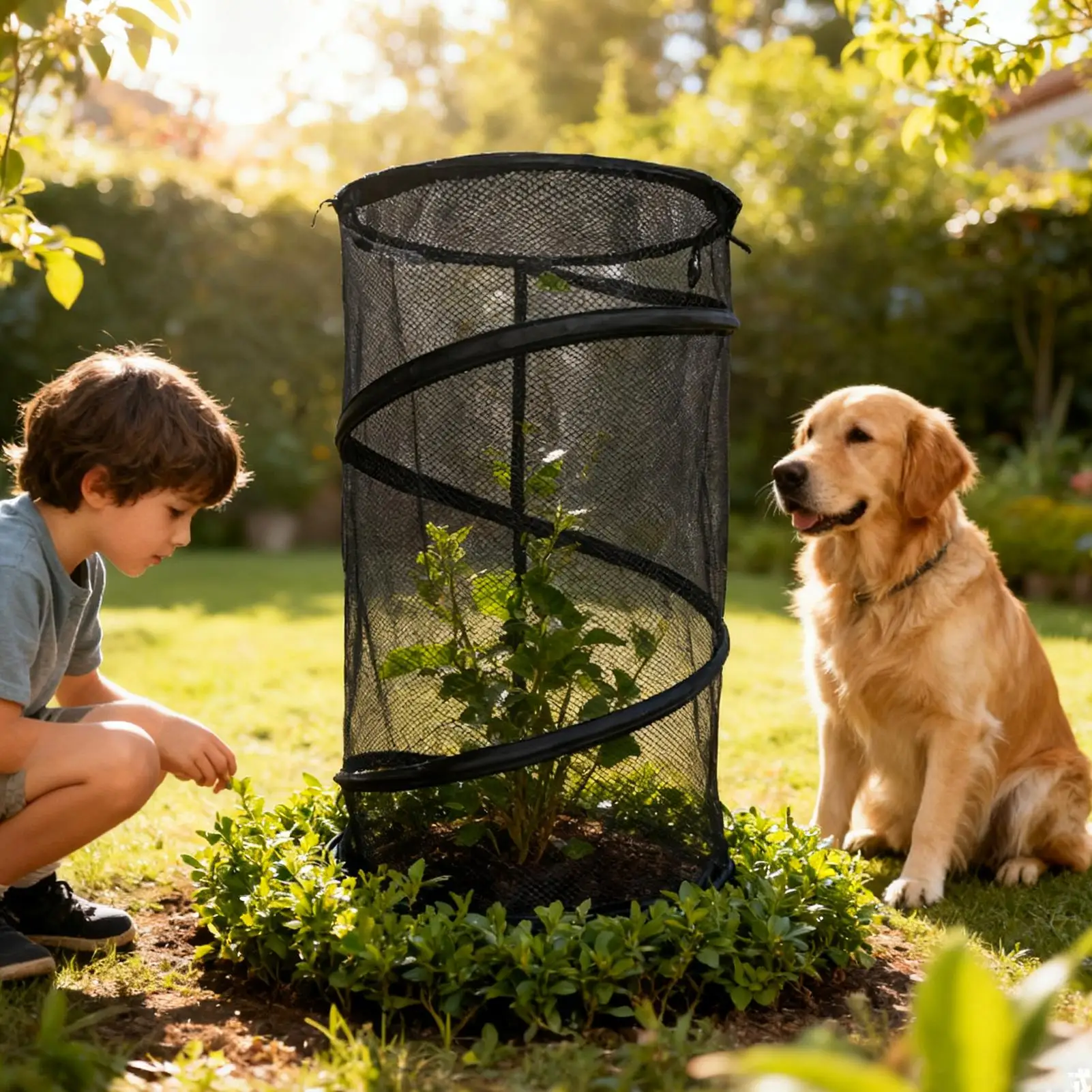 Popup Foldable Plant Mesh Cover Sturdy Reusable Plant Guard Cover With 4 Ground Stakes Garden Plant Protector Greenhouse