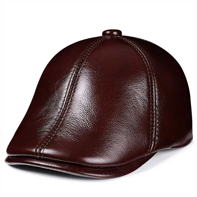 Bérets Bec de Canard Coupe-Vent en Cuir group pour Homme, Casquette Chaude en Peau de Vache, Protection des Oreilles, Chapeaux de Proximité Masculine