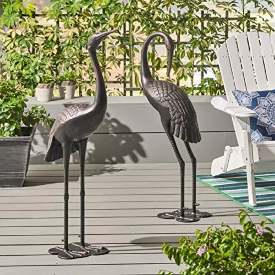 Outdoor aluminum cranes 43 and 39 inch, set of 2 in dark bronze finish for patio or garden use, lightweight yet durable