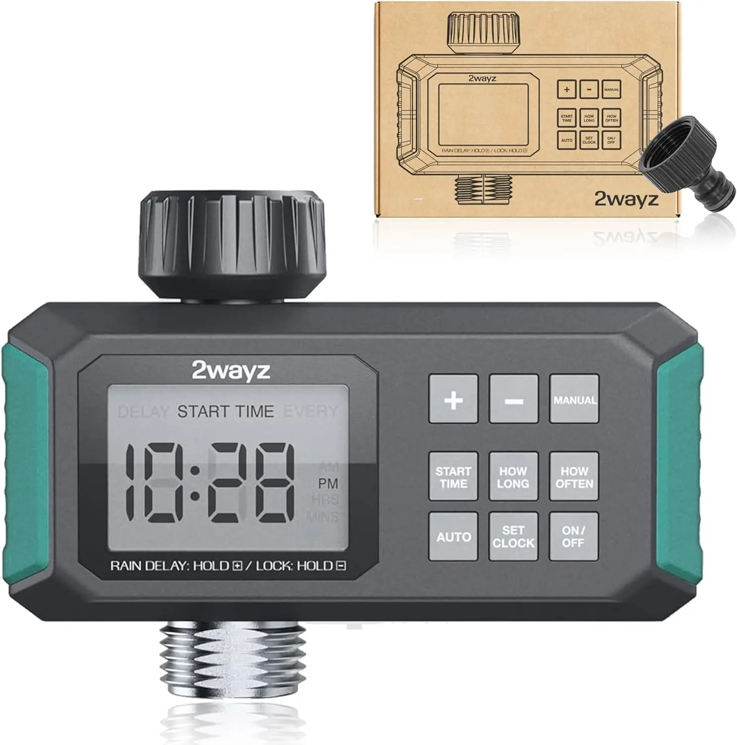 

Water Timer for Hose - Automatic Sprinkler with Rain Delay - 3/4' Swivel Connection - Green