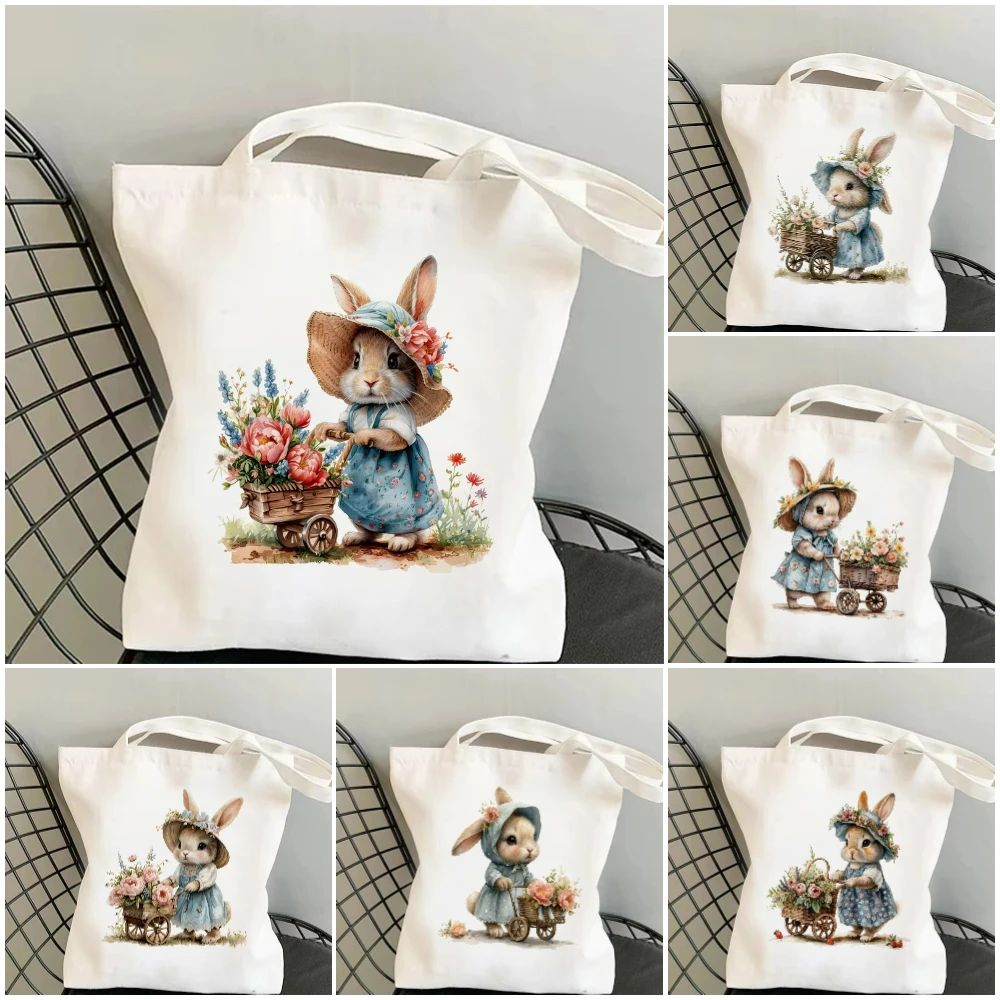 1pc Easter Bunny Print Eco-Friendly Canvas Tote Bag - Large Capacity Durable Shopping & Cosmetic Handbag Cute Bag for Women