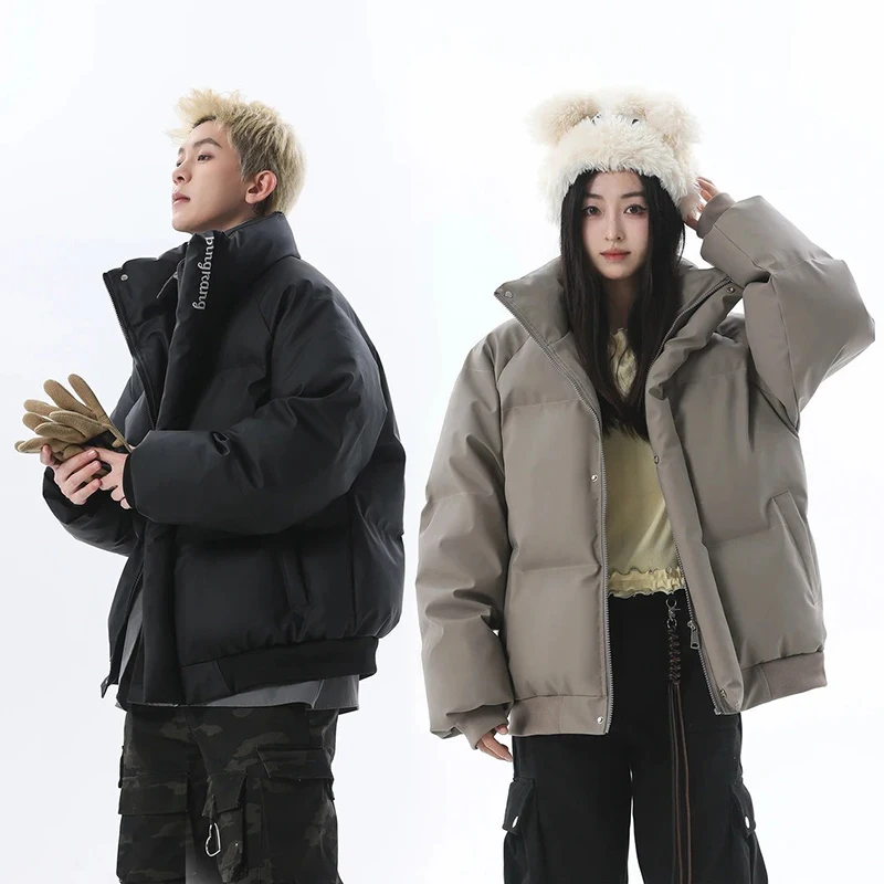 

High Street Faion Men's down Cotton Jaet Winter Embroidery Premium Bread Sle Couple's Warm Thiened Zipper Closure