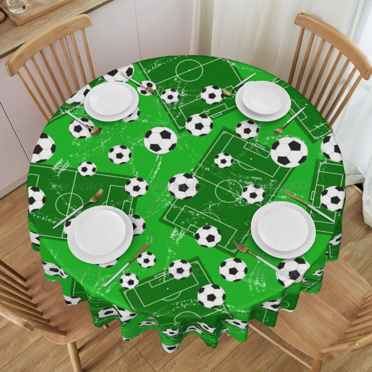 Customized Round Green Grass Field Soccer Football Tablecloth 60 inch Kitchen Dinning Table Cloth Waterproof Table Cover