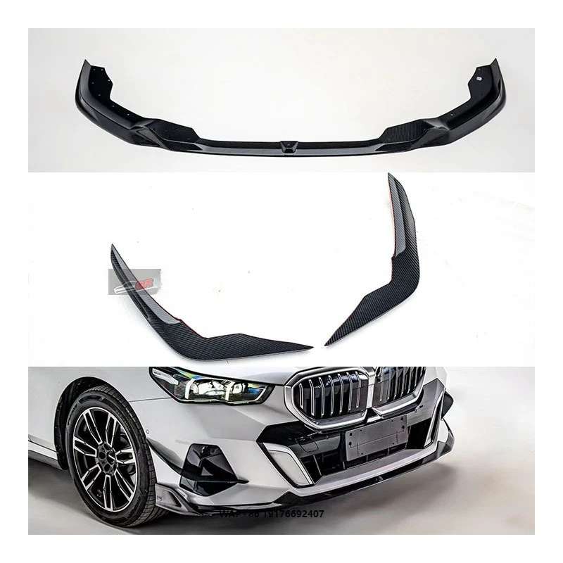 

For G60 G68 5 Series 2024+ Carbon Fiber Front Bumper Lip with Exhaust Cut-Outs Bolt-On Installation New MP Style Design
