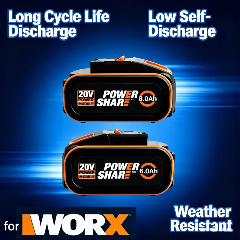 

20V 6.0Ah/8.0Ah Replacement Li-ion Battery for WORX WA3014 WA3551, Compatible with Cordless Power Tools WG630 WG629