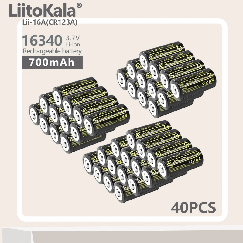 

40PCS LiitoKala Lii-16A Li-ion 16340 Battery CR123A Rechargeable Batteries 3.7V CR123 for Laser Pen LED Flashlight Cell